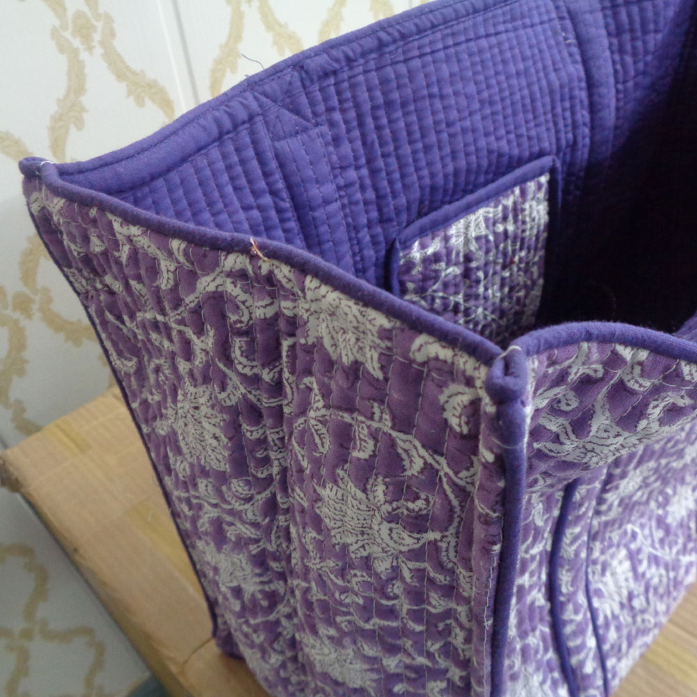 Hand Block Printed Cotton Quilted Tote Bag Floral Purple Gud 501886