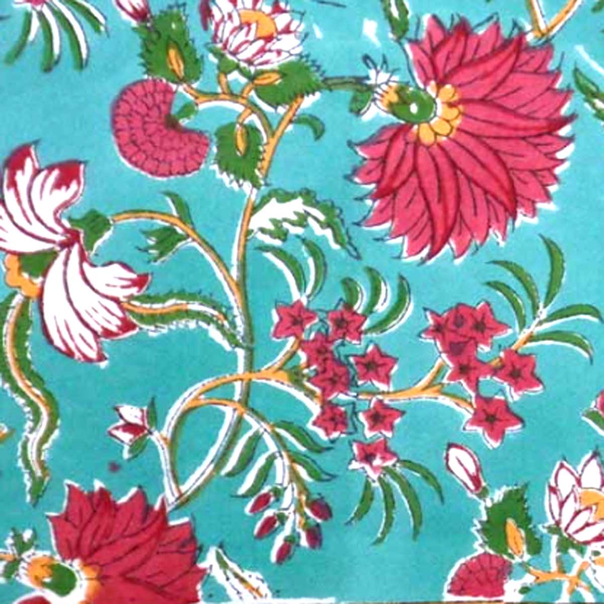 5 Yard Running Fabric Hand Block Printed Cotton 20 Sheeting Fabric Flower Blossom Jade Gud 104415