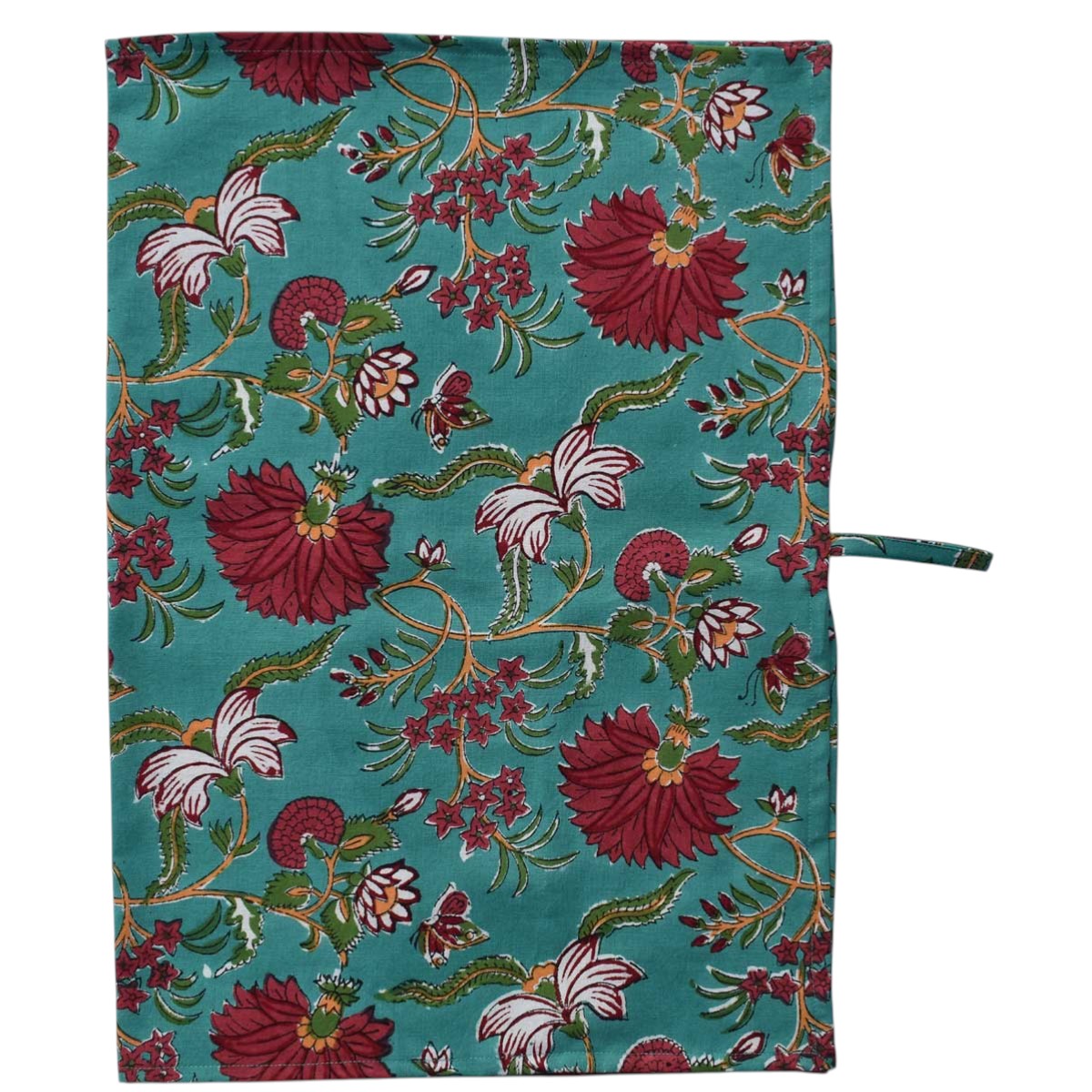 Hand Block Printed Cotton Kitchen Towels 50x70 cms Flower Blossom Jade Gud 104415