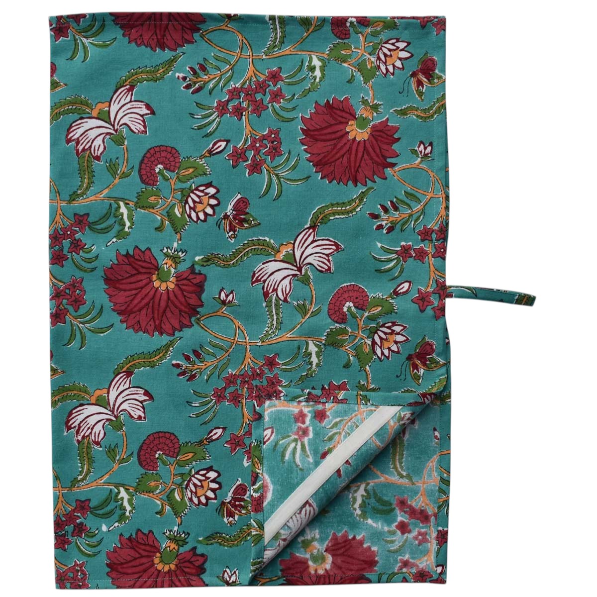 Hand Block Printed Cotton Kitchen Towels 50x70 cms Flower Blossom Jade Gud 104415