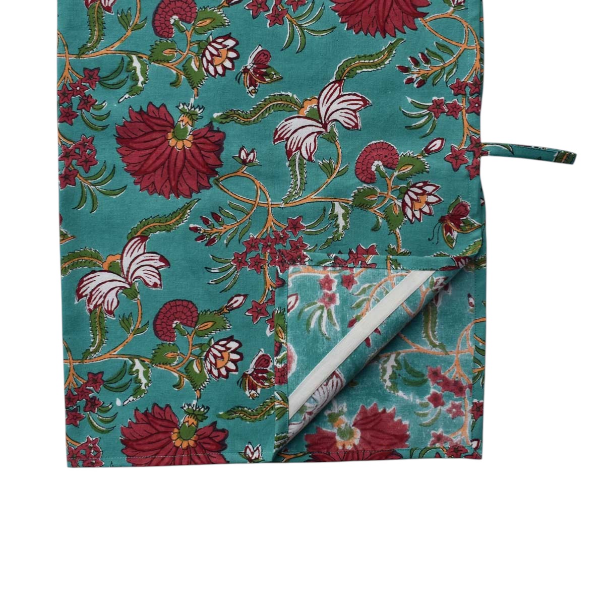 Hand Block Printed Cotton Kitchen Towels 50x70 cms   Flower Blossom Jade Gud 104415