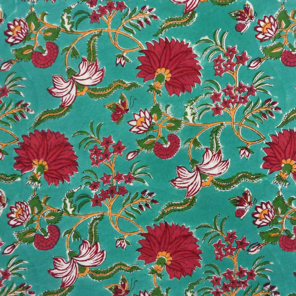 Hand Block Printed Cotton Napkin 45x45 cms Set of 4 Napkins Flower Blossom Jade Gud 104415