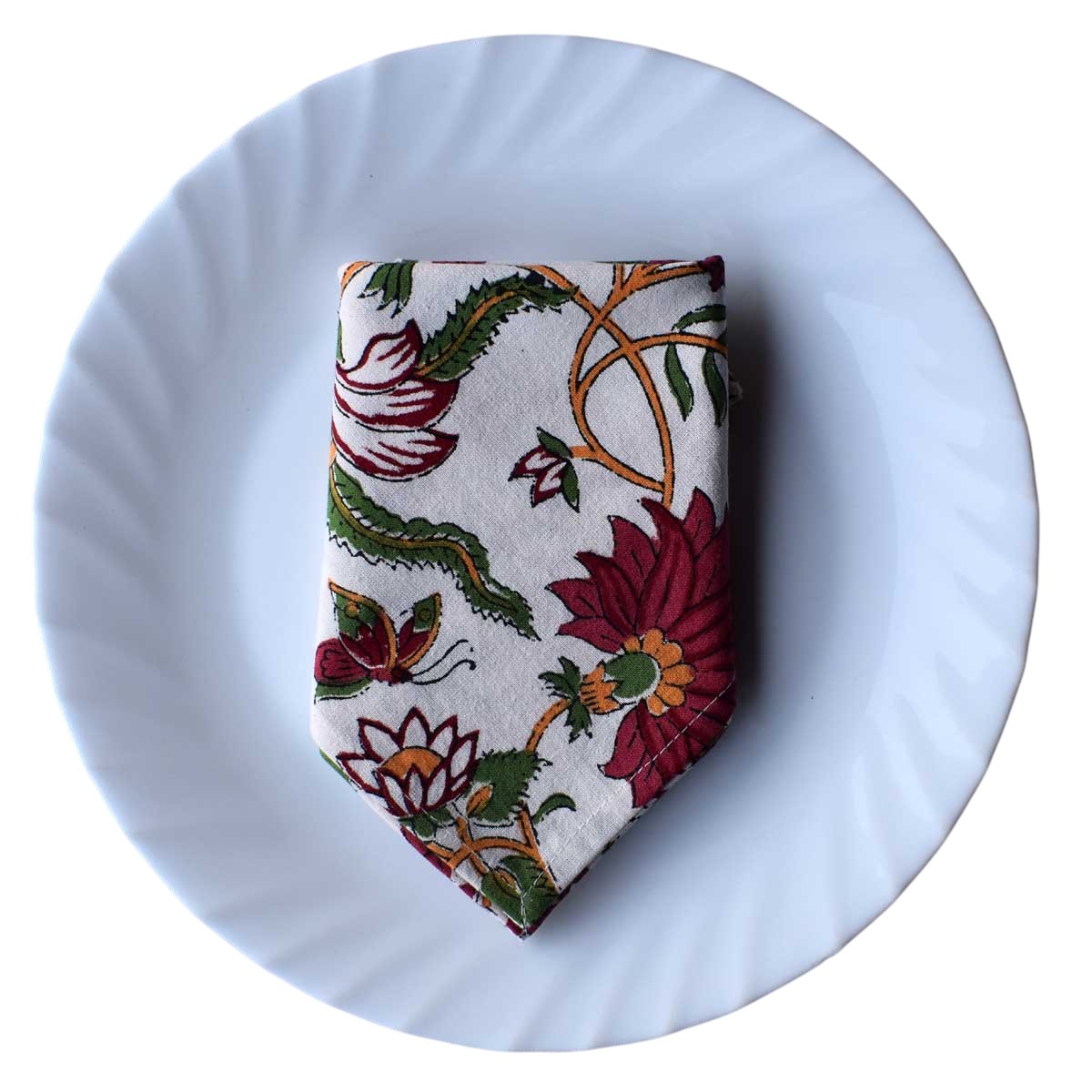 Hand Block Printed Cotton Napkin 45x45 cms Set of 4 Napkins Flower Blossom Jade Open 109122