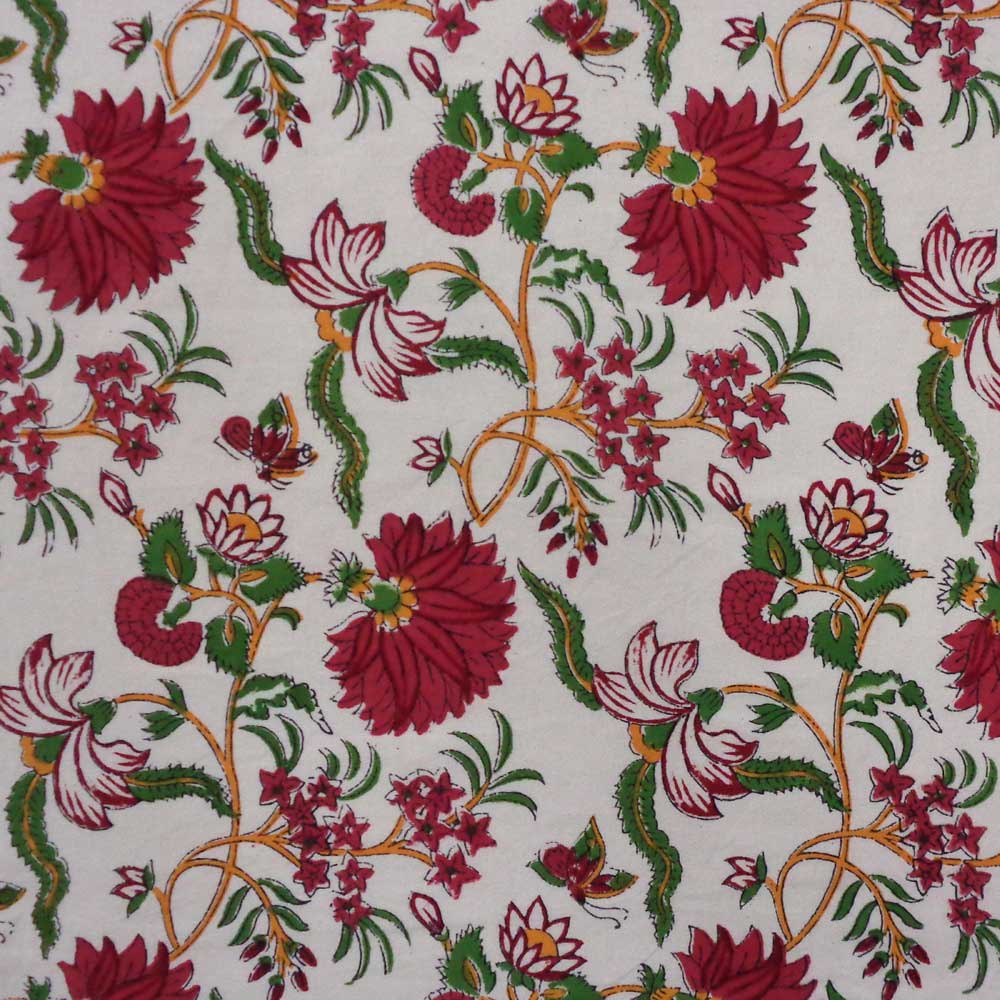 Hand Block Printed Cotton Napkin 45x45 cms Set of 4 Napkins Flower Blossom Jade Open 109122