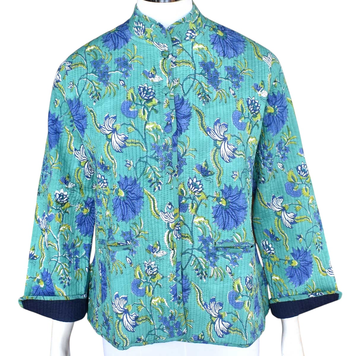 Quilted Jacket Size Short Length Flower Blossom Sea Green Gud 106040