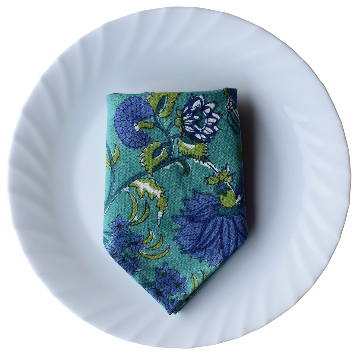 Hand Block Printed Cotton Napkin 45x45 cms Set of 4 Napkins Flower Blossom Sea Green Gud 106040