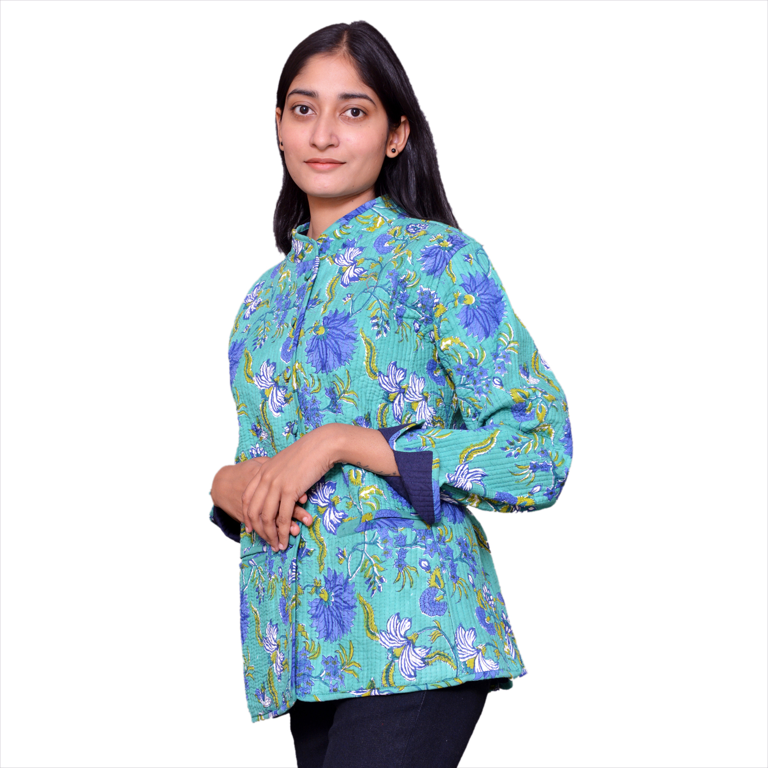 Quilted Jacket Size Short Length Flower Blossom Sea Green Gud 106040