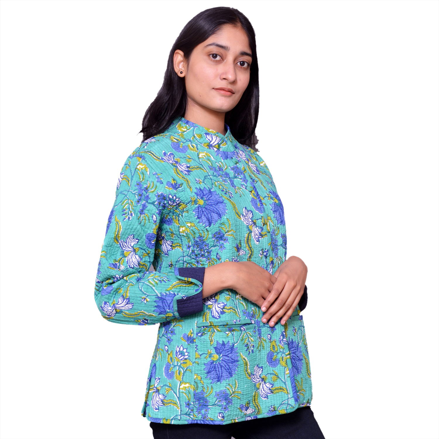 Quilted Jacket Size Short Length Flower Blossom Sea Green Gud 106040