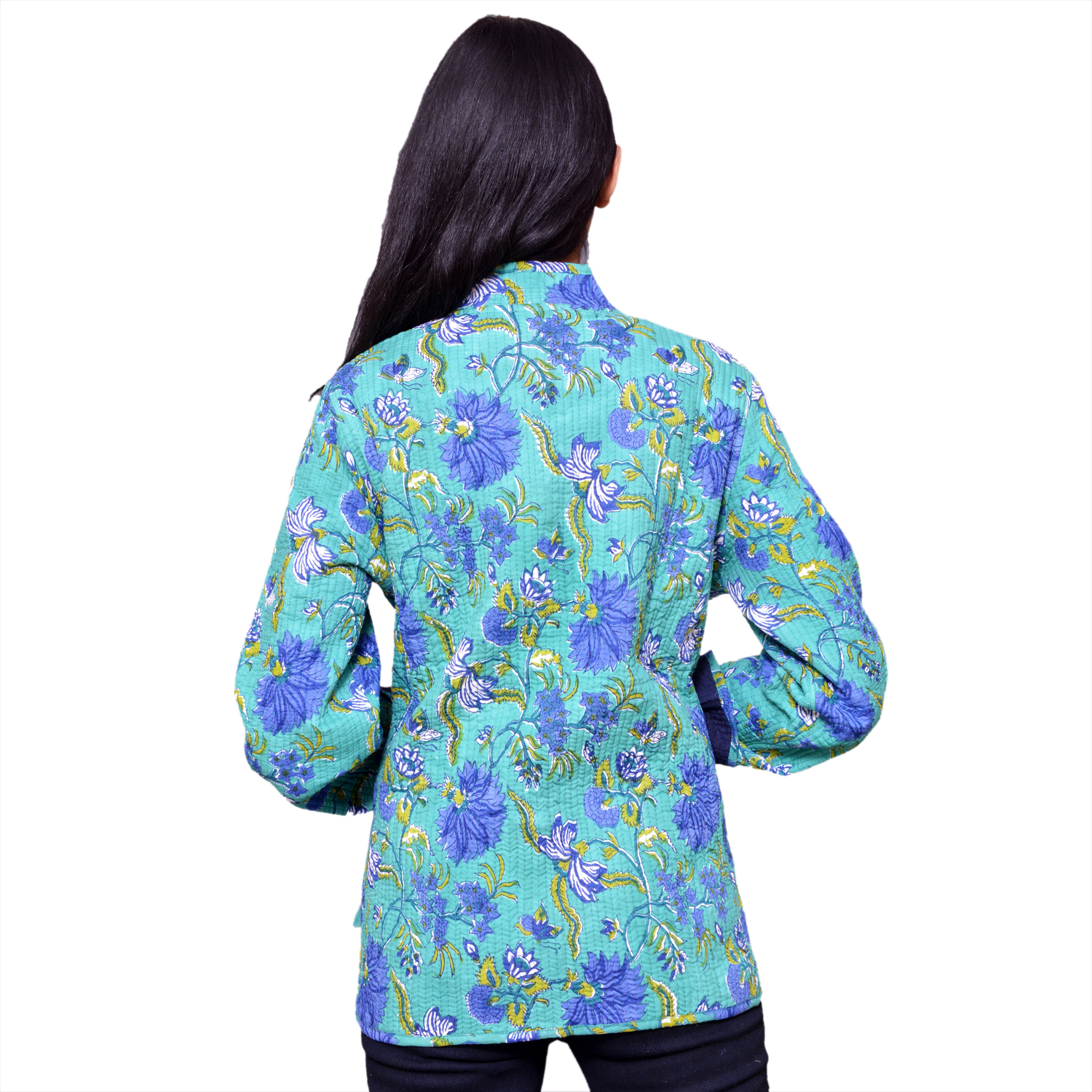 Quilted Jacket Size Short Length Flower Blossom Sea Green Gud 106040