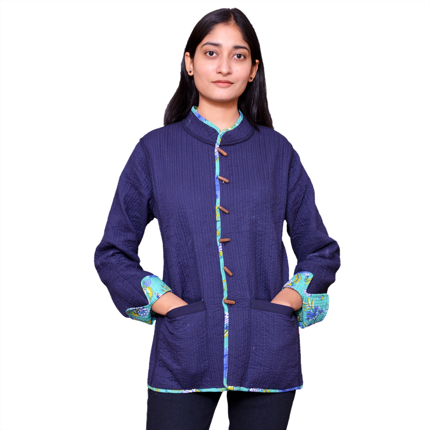 Quilted Jacket Size Short Length Flower Blossom Sea Green Gud 106040