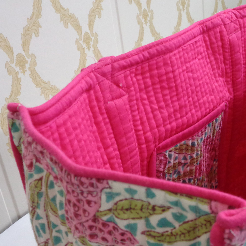 Hand Block Printed Cotton Quilted Tote Bag Flower Candy 501473