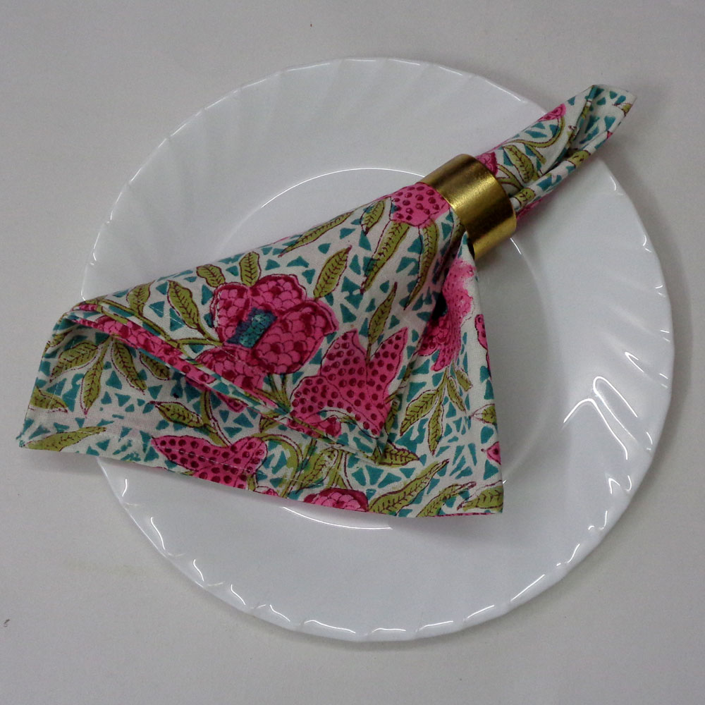 Hand Block Printed Cotton Napkin 45x45 cms Set of 4 Napkins Flower Candy 602232