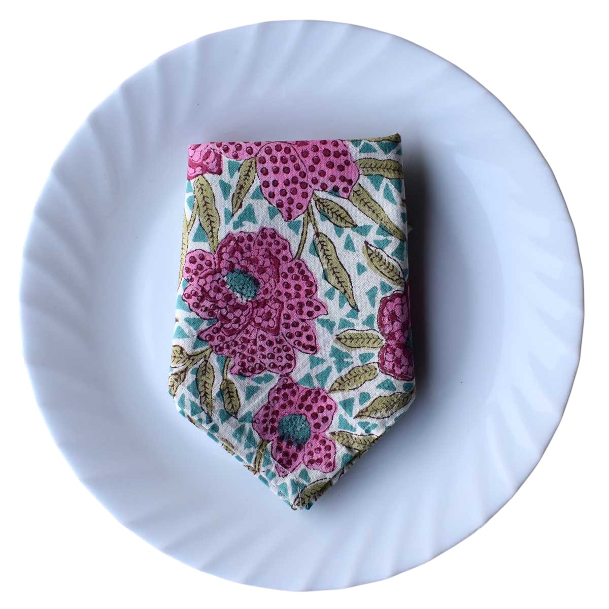 Hand Block Printed Cotton Napkin 45x45 cms Set of 4 Napkins Flower Candy 602232