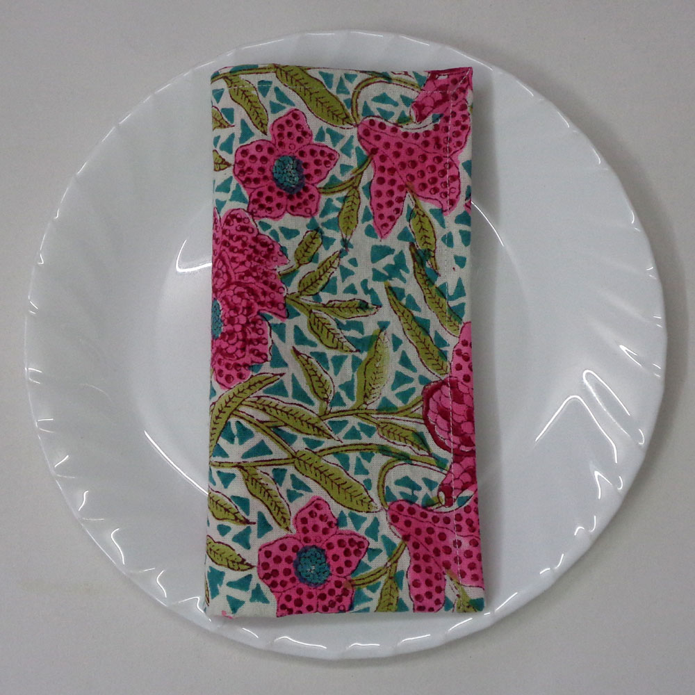 Hand Block Printed Cotton Napkin 45x45 cms Set of 4 Napkins  Flower Candy 602232
