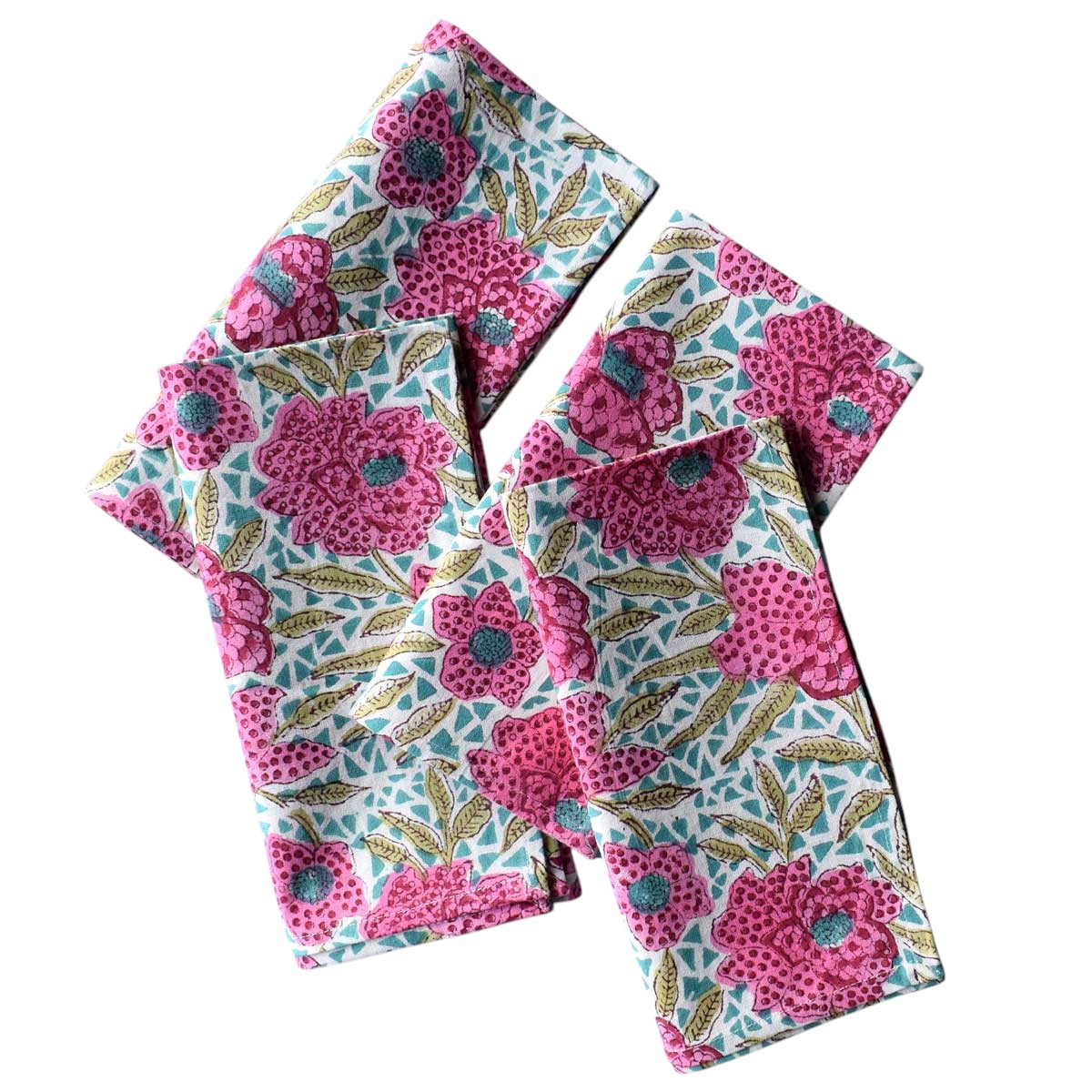 Hand Block Printed Cotton Napkin 45x45 cms Set of 4 Napkins Flower Candy 602232