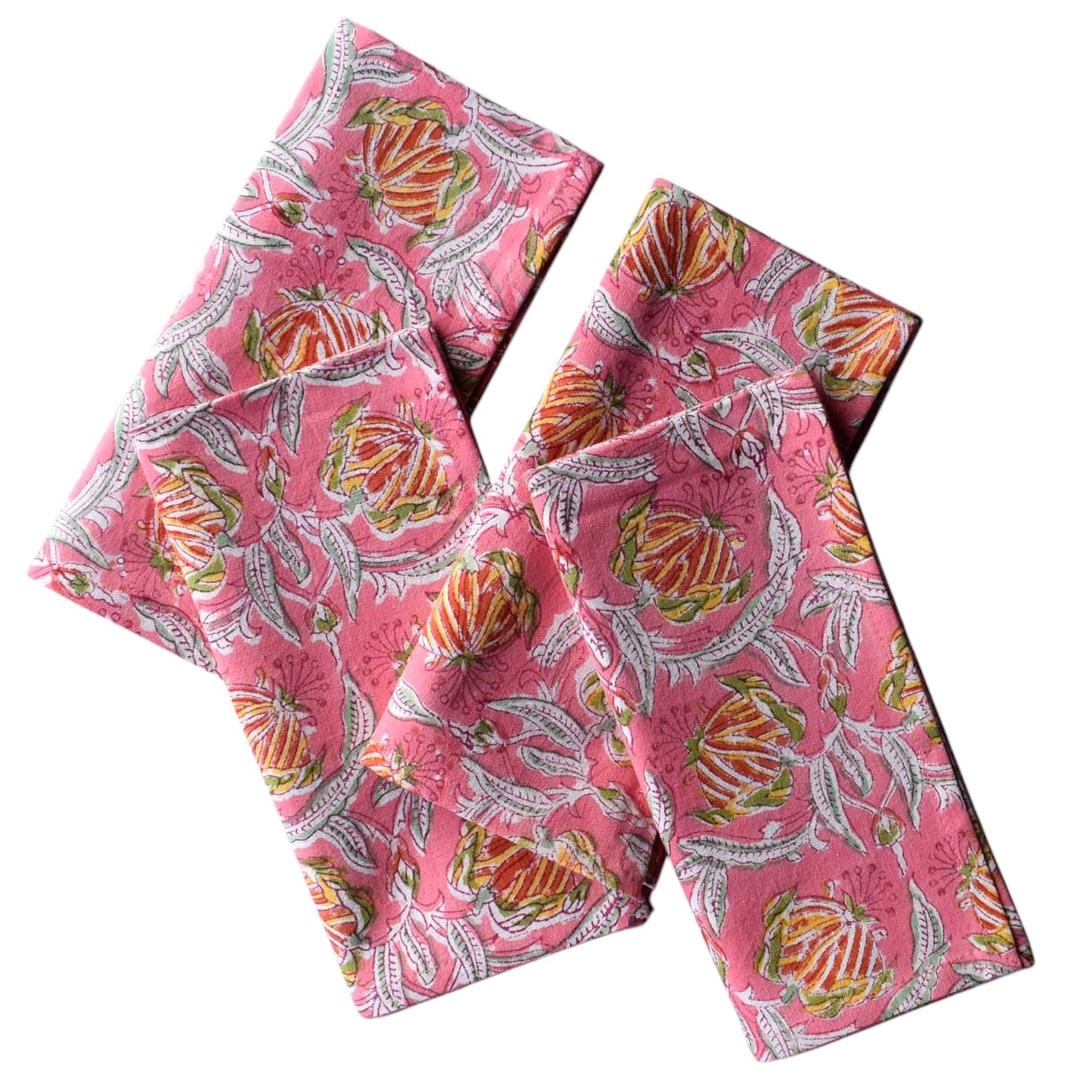 Hand Block Printed Cotton Napkin 45x45 Set of 4 Napkins Frost Pink Floral 202816
