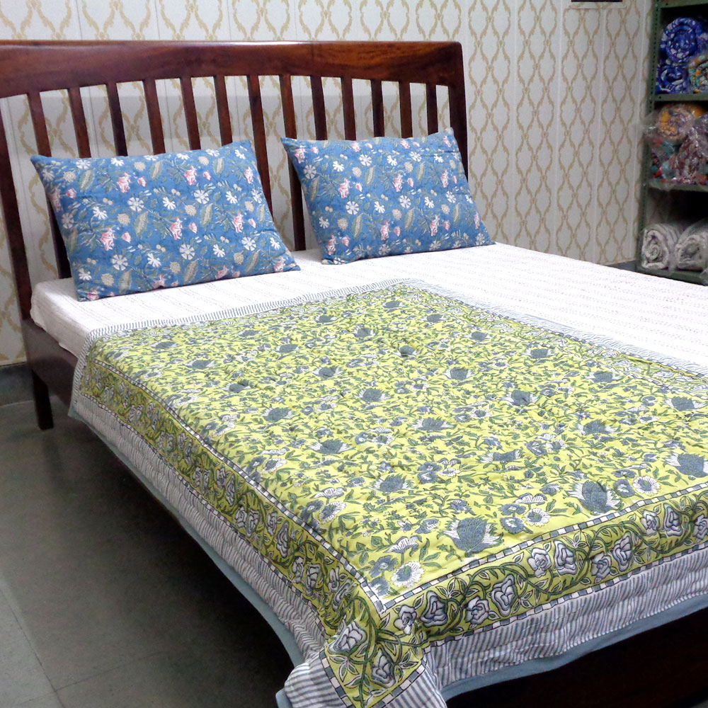 Hand Block Printed Baby Quilt 100x140 cm Jaipur Razai Garden Glade 701880