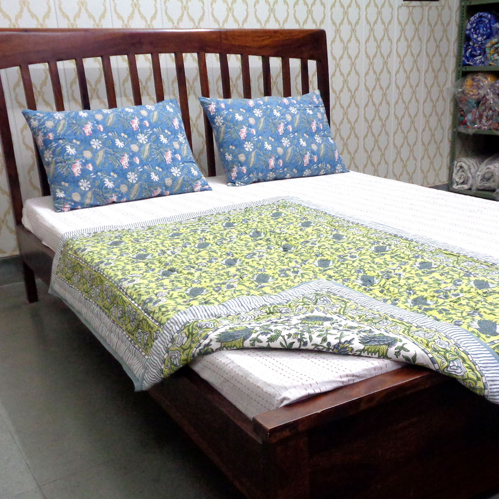 Hand Block Printed Baby Quilt 100x140 cm Jaipur Razai Garden Glade 701880