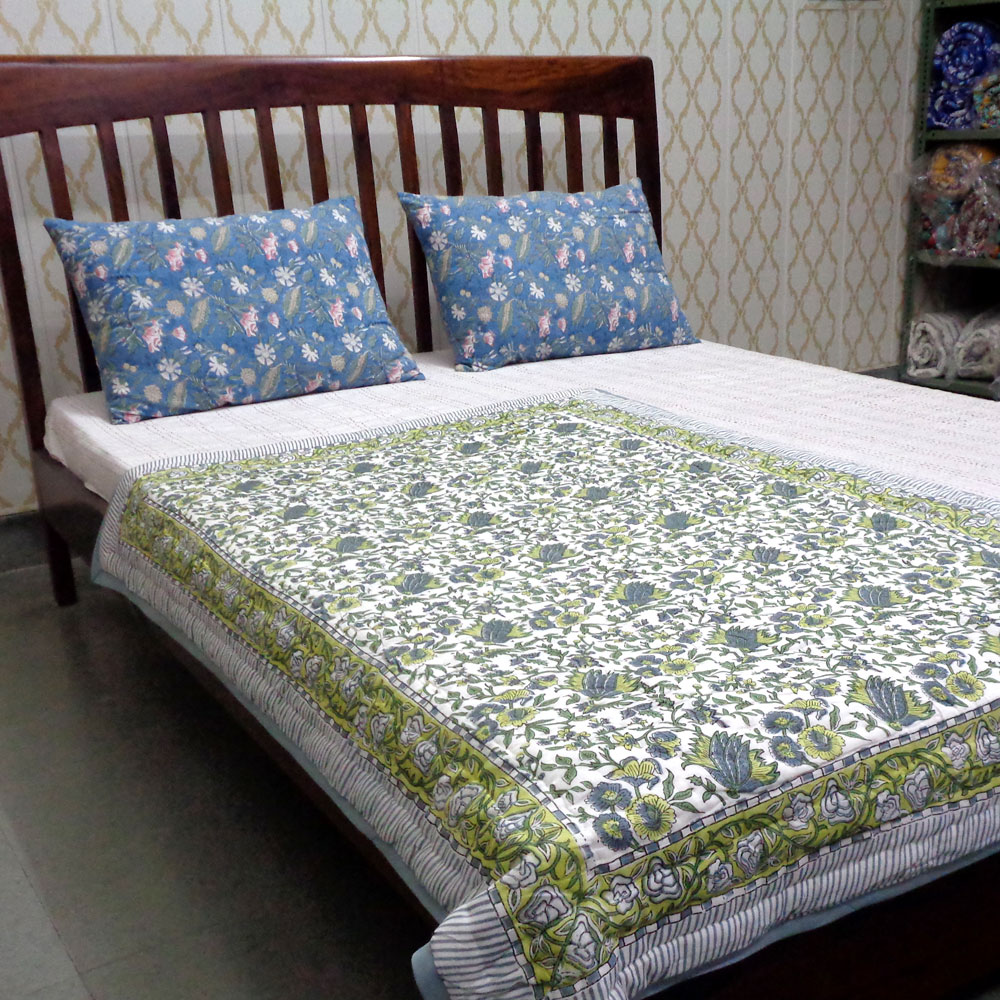Hand Block Printed Baby Quilt 100x140 cm Jaipur Razai Garden Glade 701880
