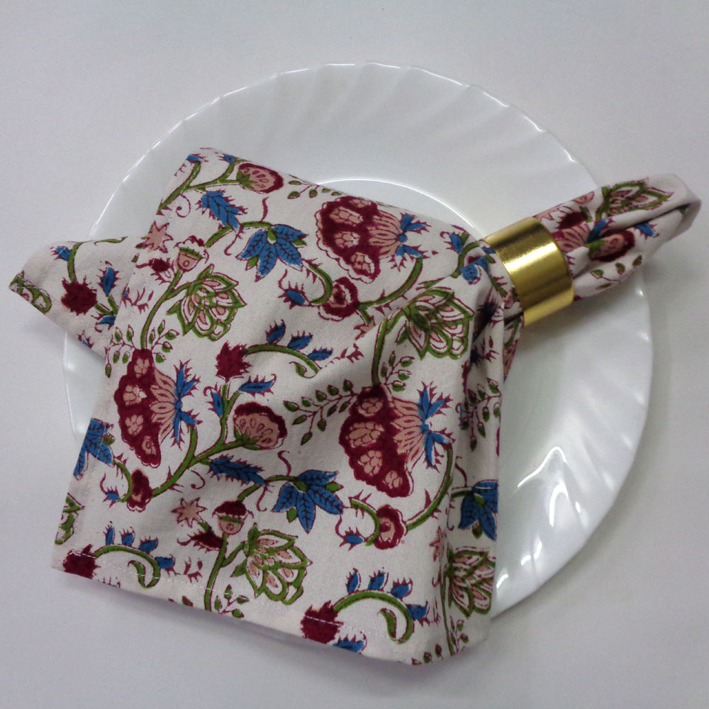 Hand Block Printed Cotton Napkin 45x45 Set of 4 Napkins Genda Bale 204998