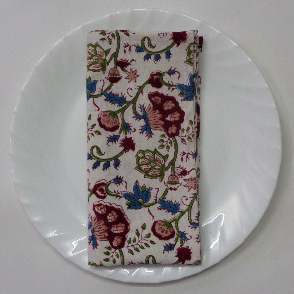 Hand Block Printed Cotton Napkin 45x45 Set of 4 Napkins Genda Bale 204998