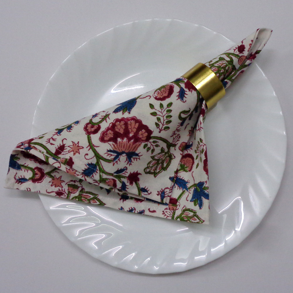 Hand Block Printed Cotton Napkin 45x45 Set of 4 Napkins Genda Bale 105479
