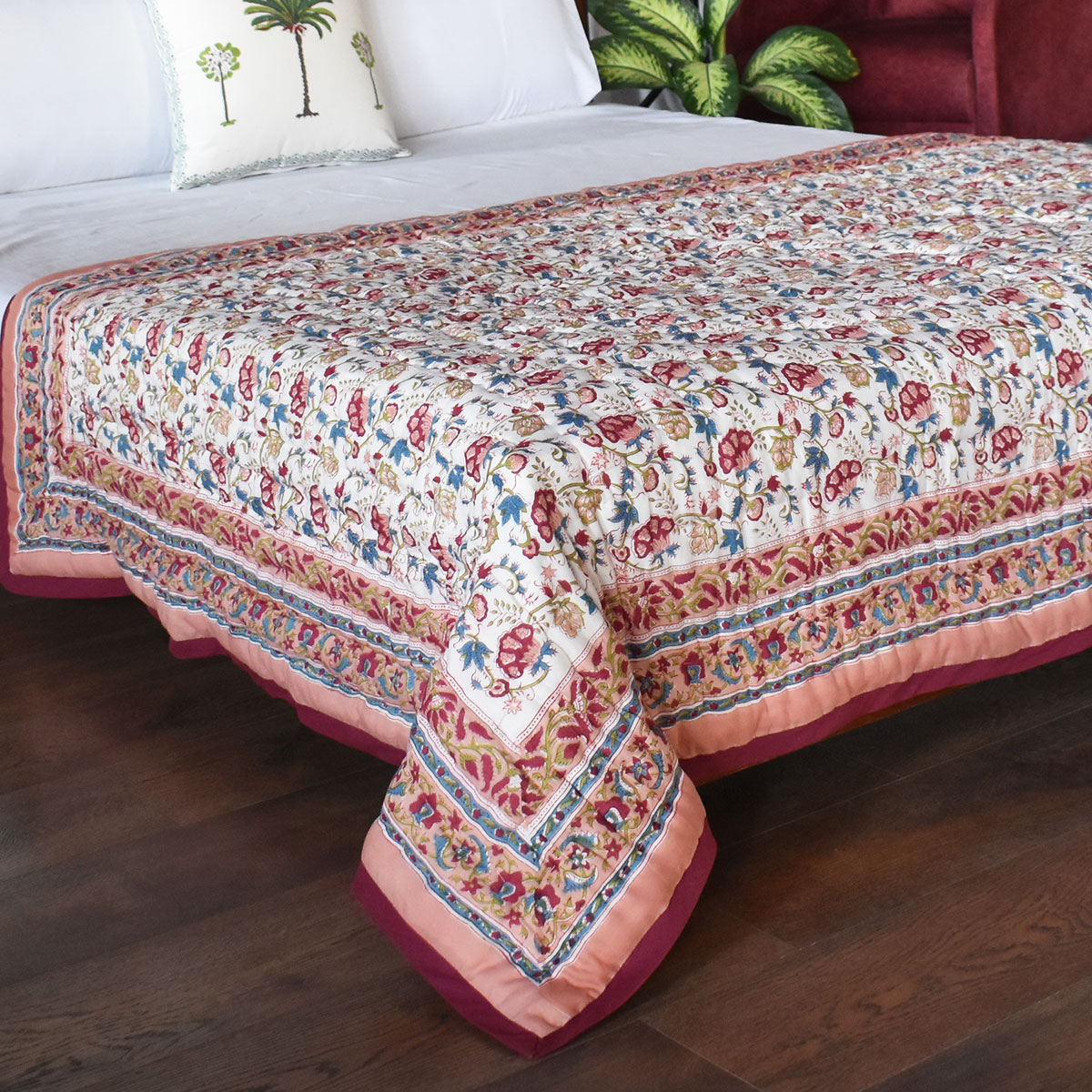 Handmade Block Printed Cotton Twin Size Quilt Genda Bale 105180