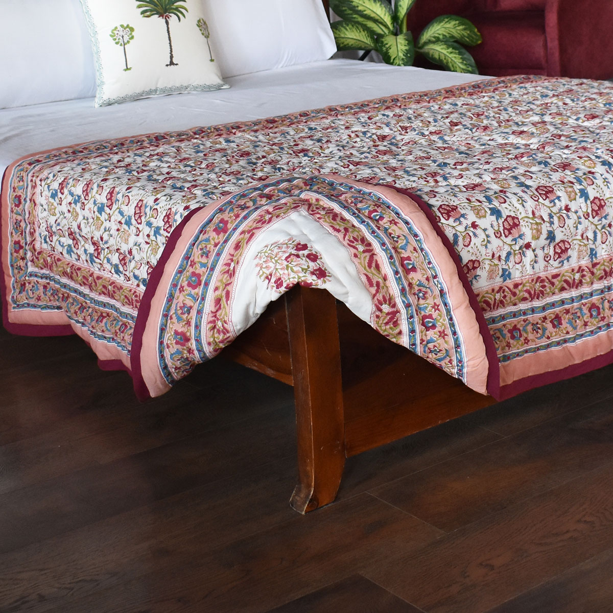Handmade Block Printed Cotton Twin Size Quilt Genda Bale 105180