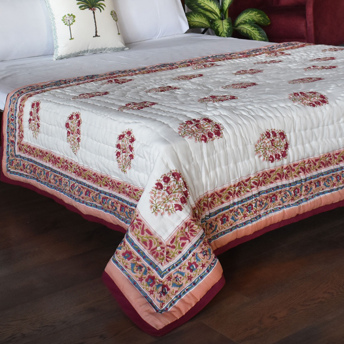 Handmade Block Printed Cotton Twin Size Quilt Genda Bale 105180