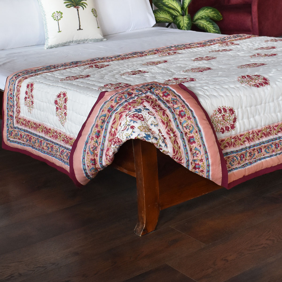 Handmade Block Printed Cotton Twin Size Quilt Genda Bale 105180