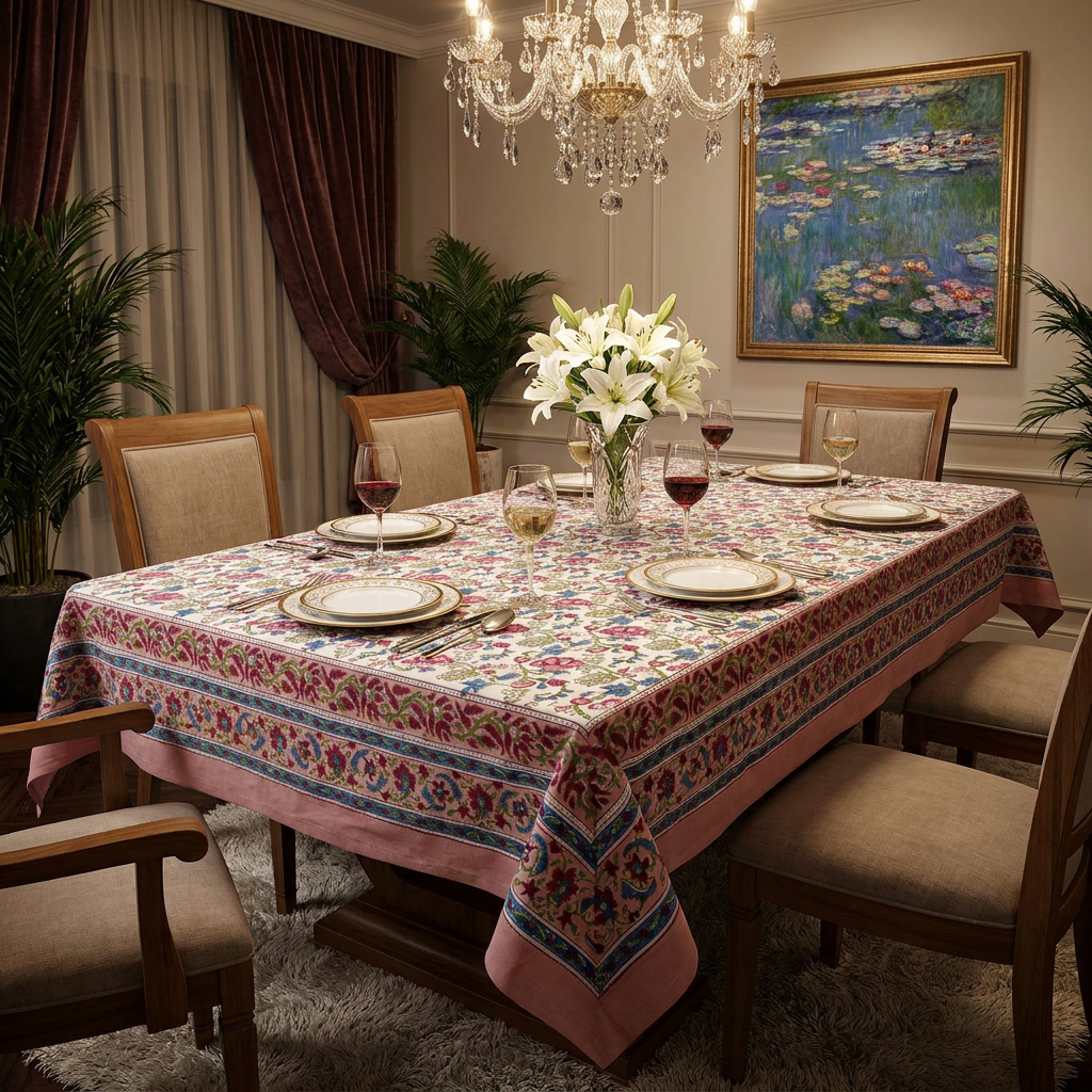 Hand Block Printed Cotton Tablecloth 180x270 cms Genda Bale 105479