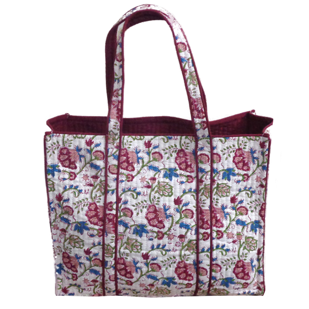 Hand Block Printed Cotton Quilted Tote Bag Genda Bale 204998