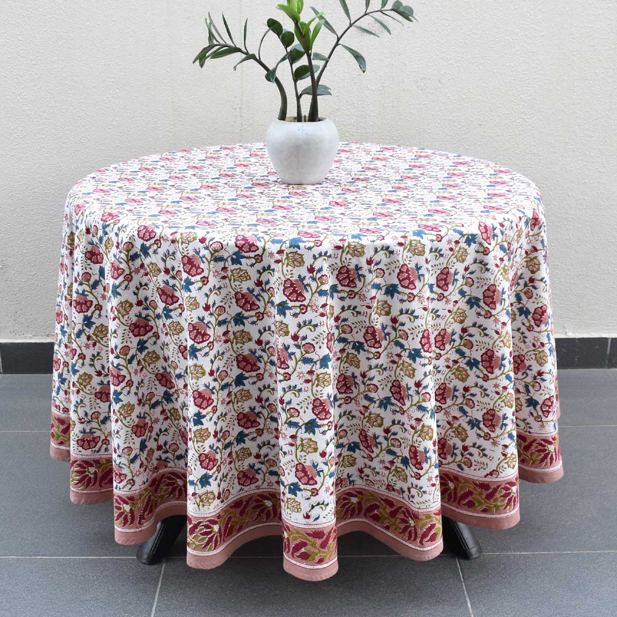 Hand Block Printed Cotton Round Tablecloth 180 cms Genda Bale 105479