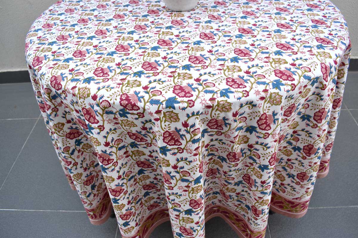 Hand Block Printed Cotton Round Tablecloth 150 cms Genda Bale 105479