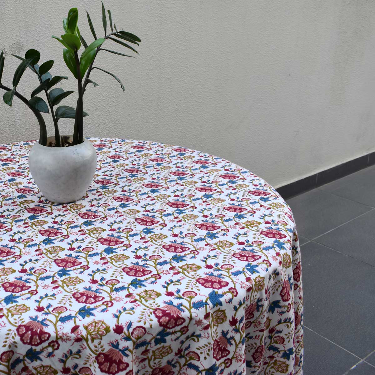 Hand Block Printed Cotton Round Tablecloth 220 cms Genda Bale 105479
