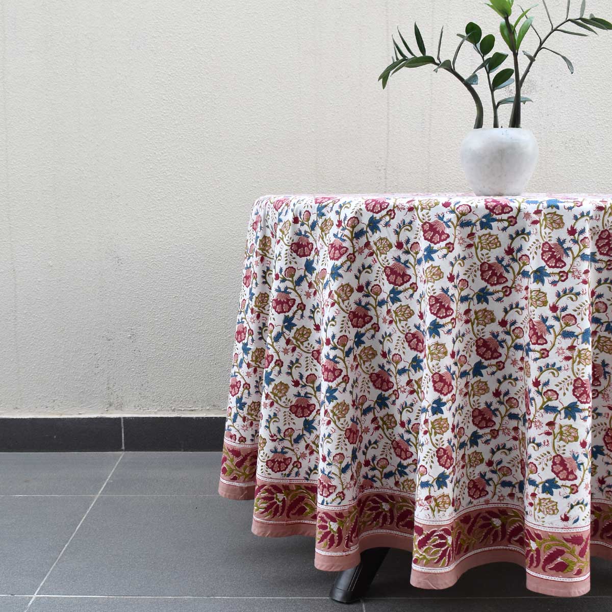 Hand Block Printed Cotton Round Tablecloth 180 cms Genda Bale 105479