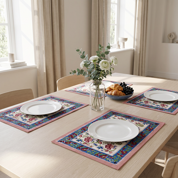 Hand Block Printed Cotton Canvas Table Mat 32x48 cms Set of 2 Table mats Genda Bale 204998