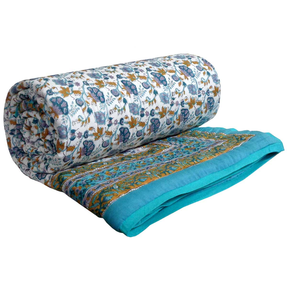 Hand Block Printed Cotton Queen Size Quilt  Genda Bale Ginger 805980