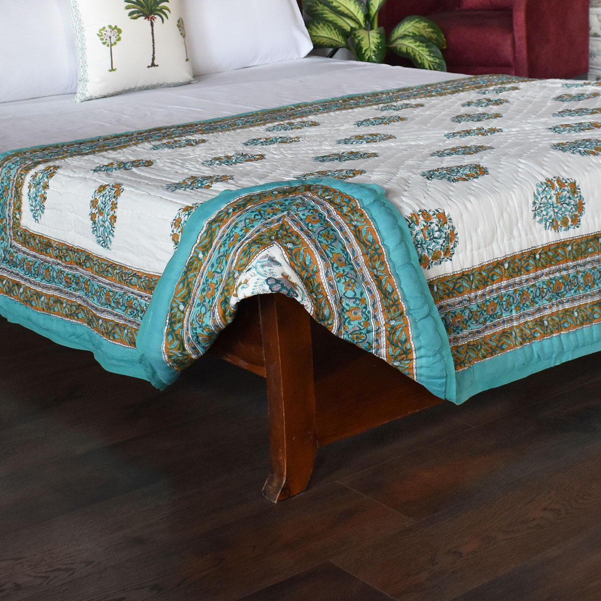 Hand Block Printed Cotton Twin Size Quilt Genda Bale Ginger 805980