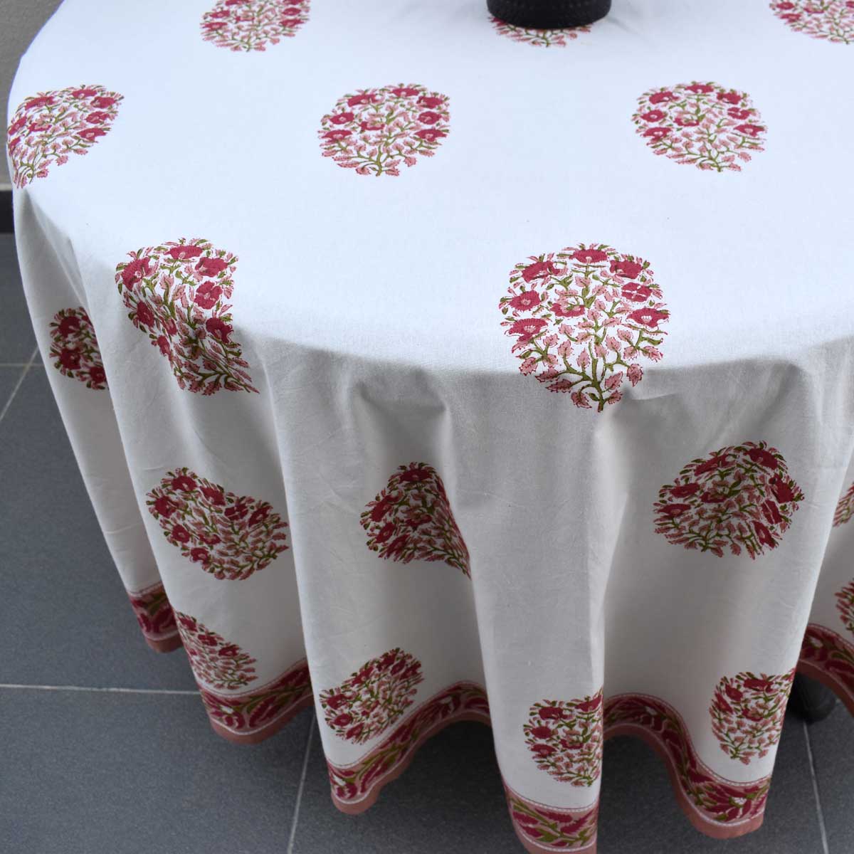 Hand Block Printed Cotton Round Tablecloth 220 cms Genda Boota 105889