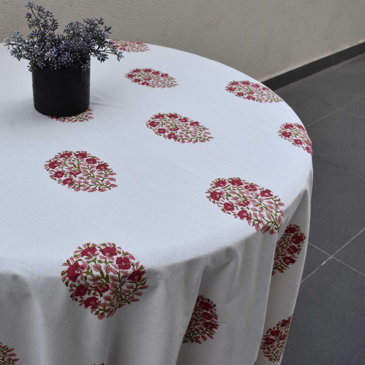 Hand Block Printed Cotton Round Tablecloth 275 cms Genda Boota 105889