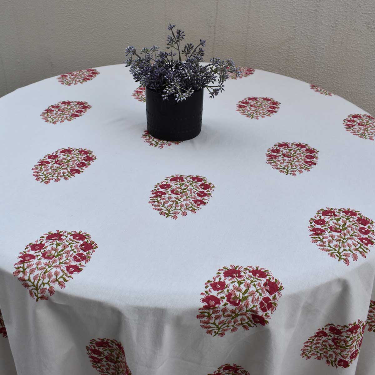 Hand Block Printed Cotton Round Tablecloth 220 cms Genda Boota 105889