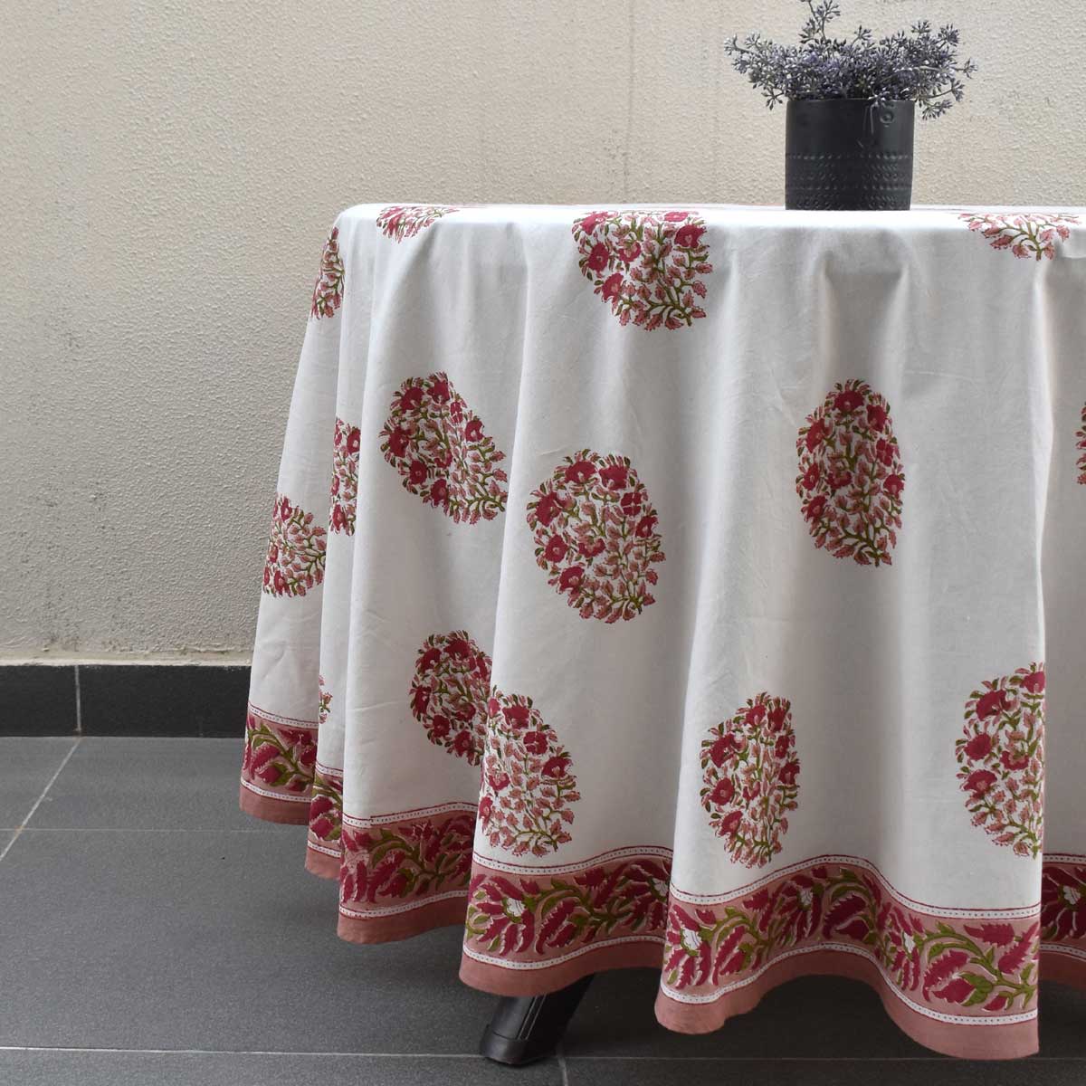 Hand Block Printed Cotton Round Tablecloth 180 cms  Genda Boota 105889