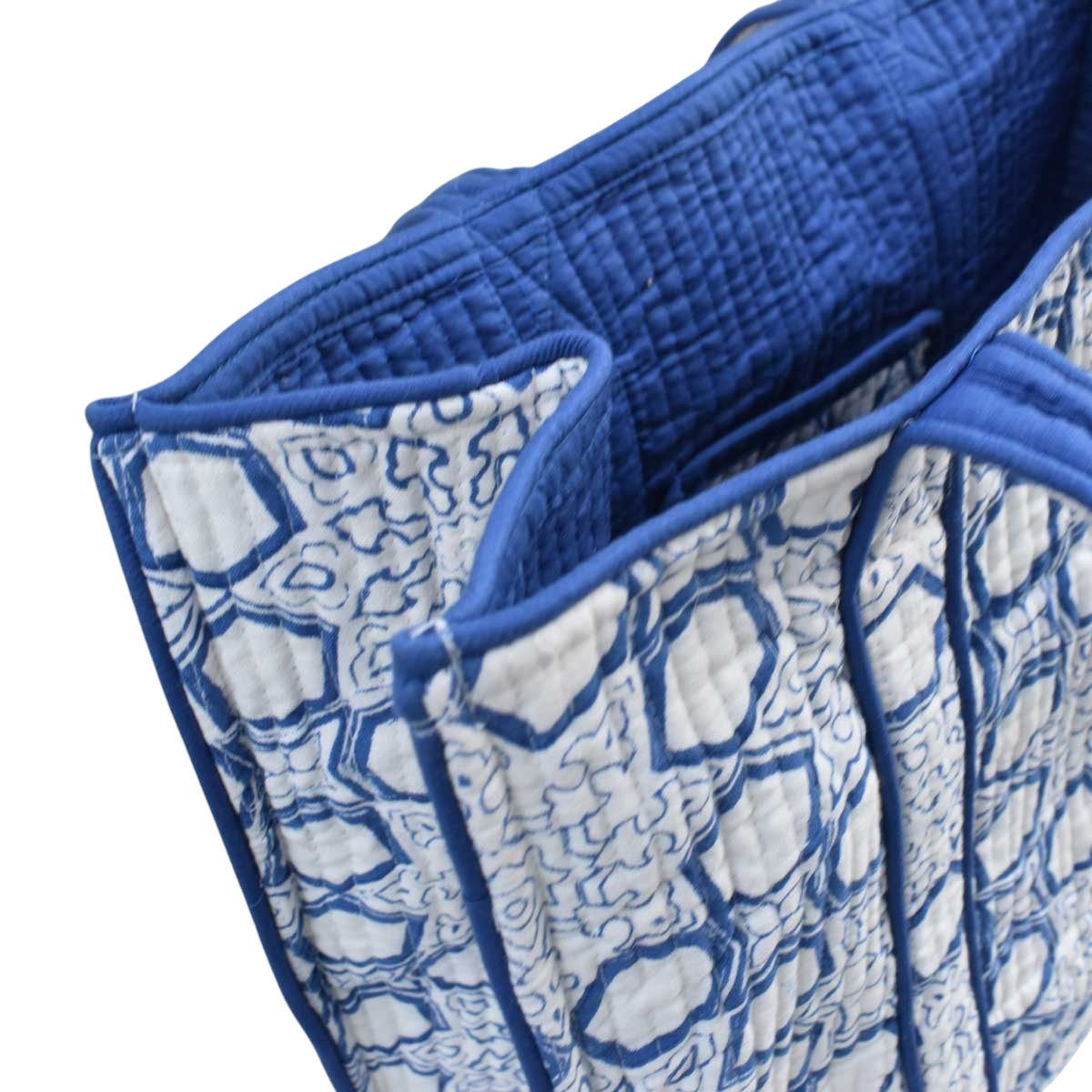 Hand Block Printed Cotton Quilted Tote Bag Geo Chokri Blue 205196