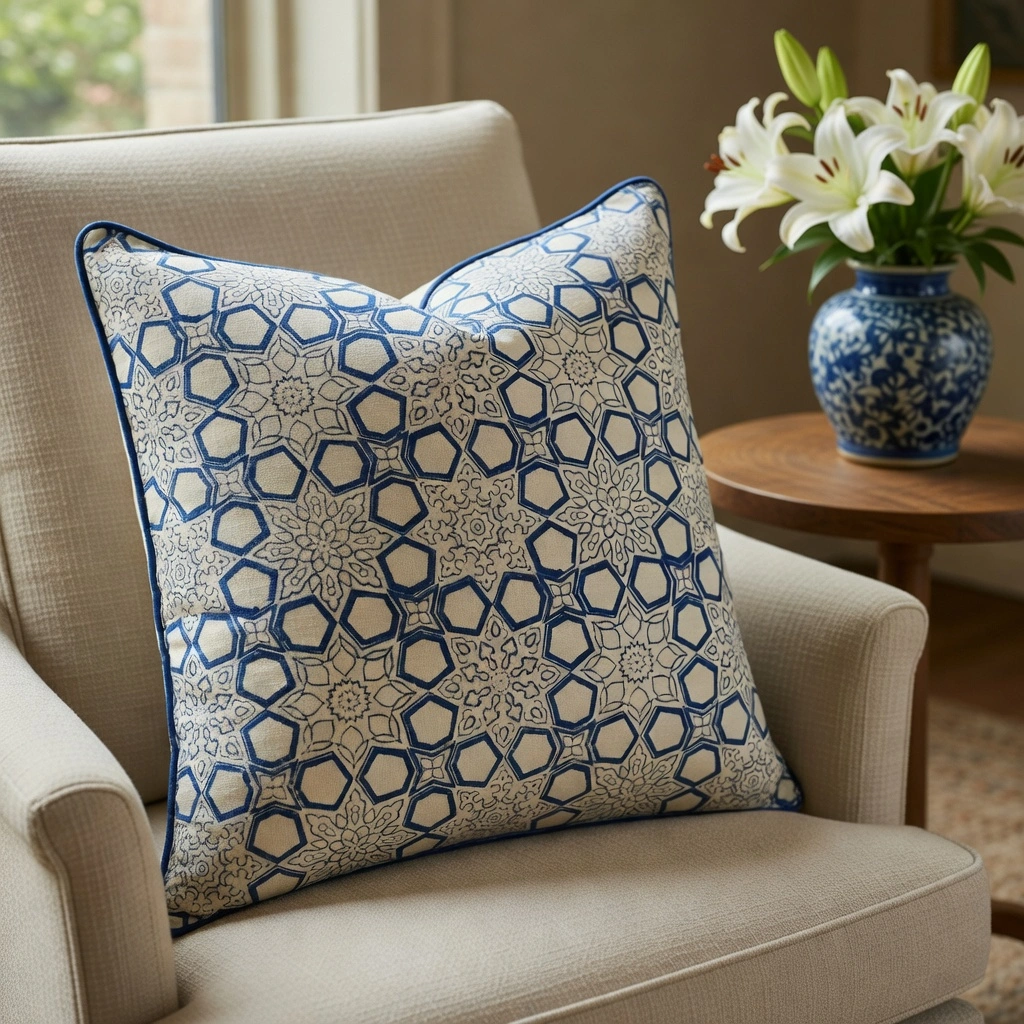 Piping Cushion Cover 50x50 cms Geo Chokri Blue 205196
