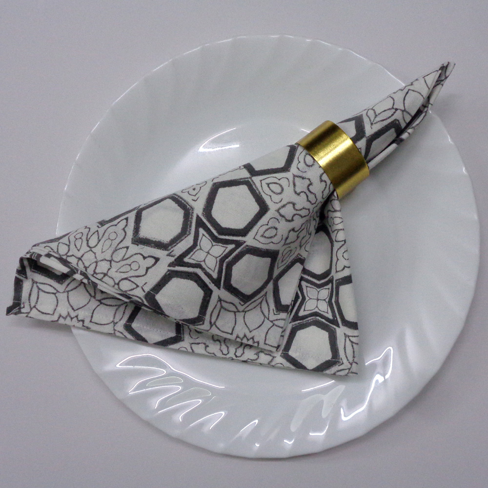 Hand Block Printed Cotton Napkin 45x45 cms Set of 4 Napkins Geo Chokri Dark Grey 207609