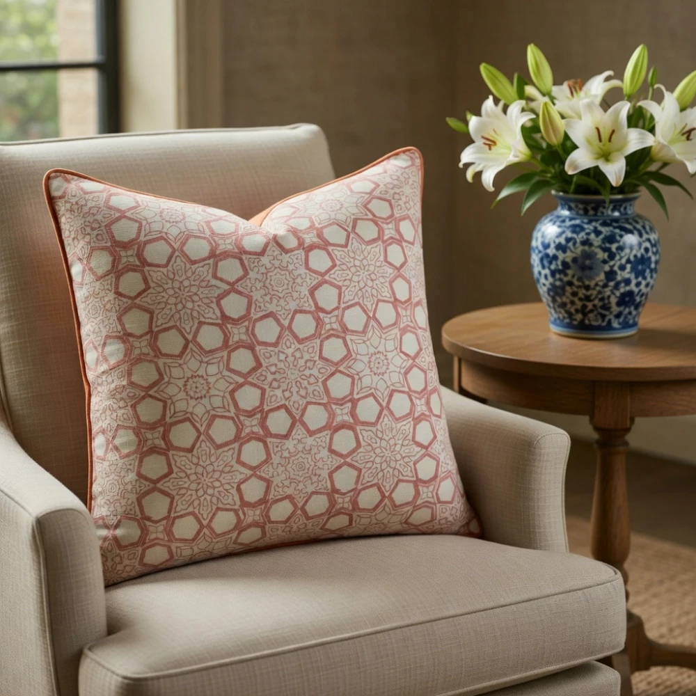 Image of Piping Cushion Cover 50x50 cms | Geo Chokri Pink 107053