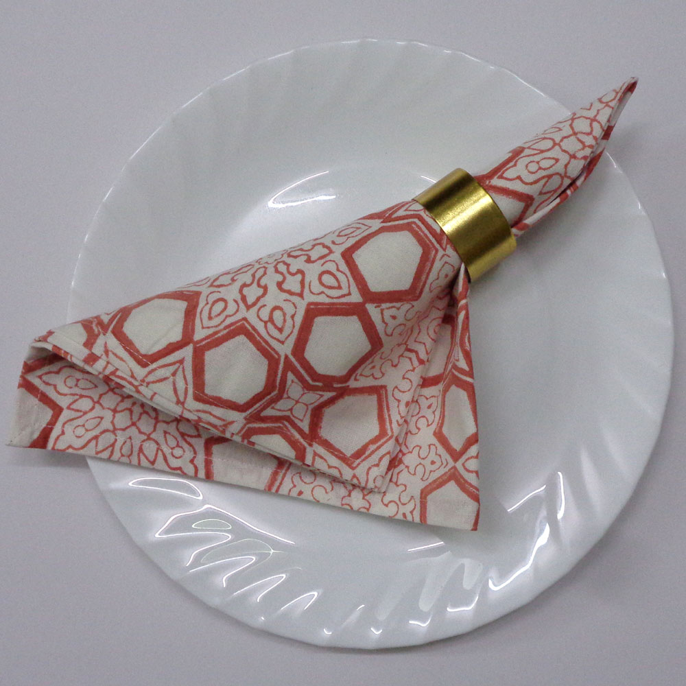 Hand Block Printed Cotton Napkin 45x45 Set of 4 Napkins Geo Chokri Pink 107053