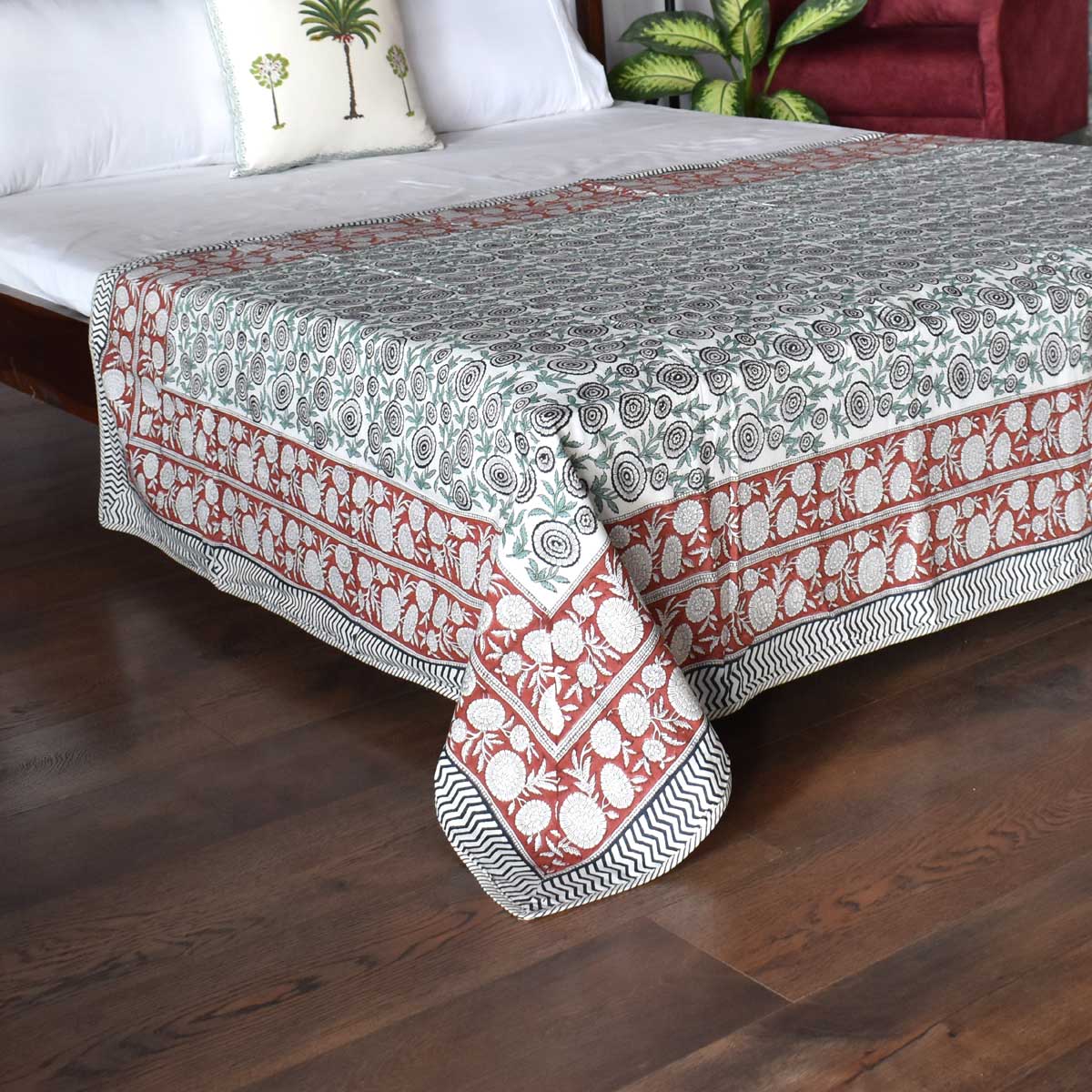 Hand Block Printed Cotton Twin Size Dohar Gol Phool Brown 205723