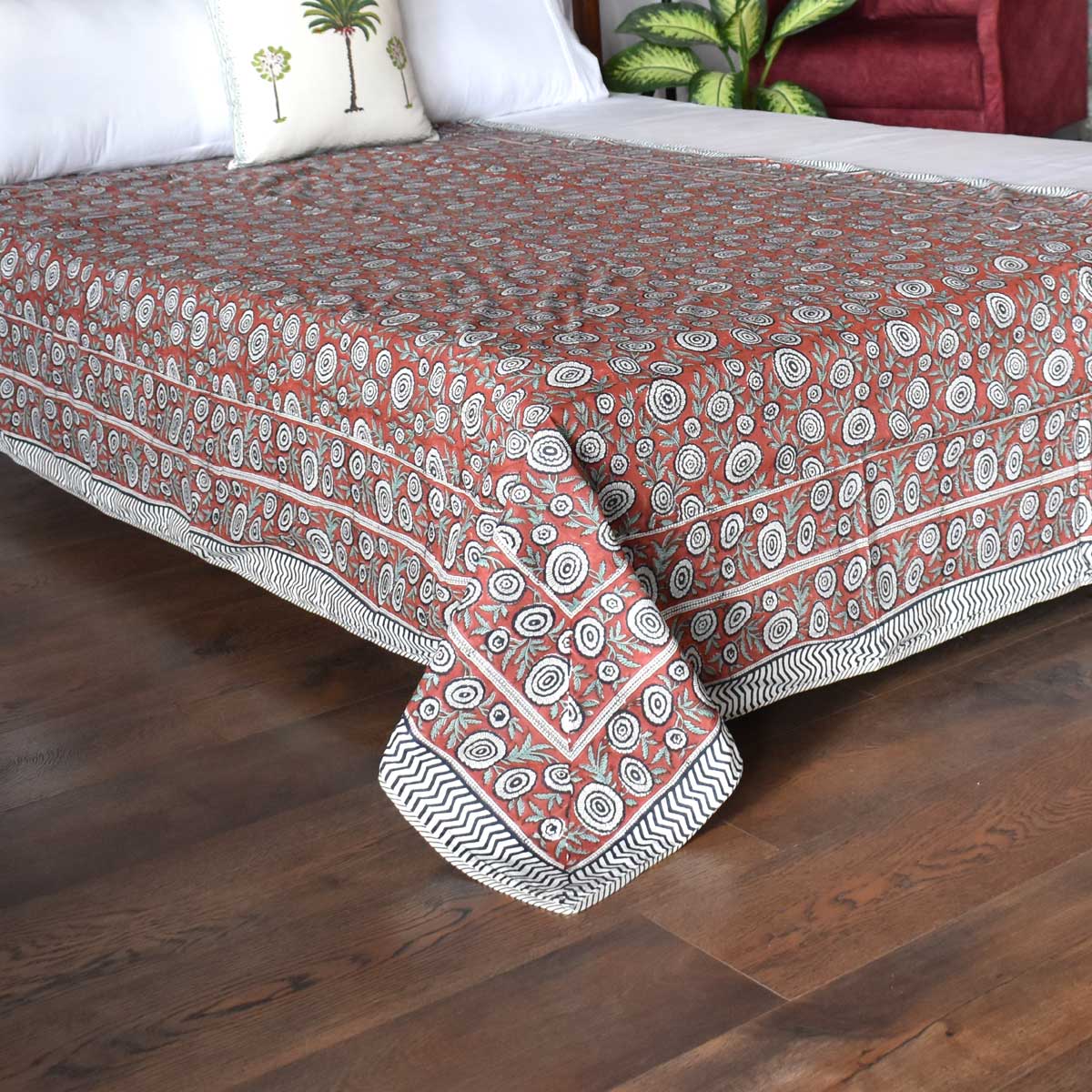 Hand Block Printed Cotton Twin Size Dohar Gol Phool Brown 205723